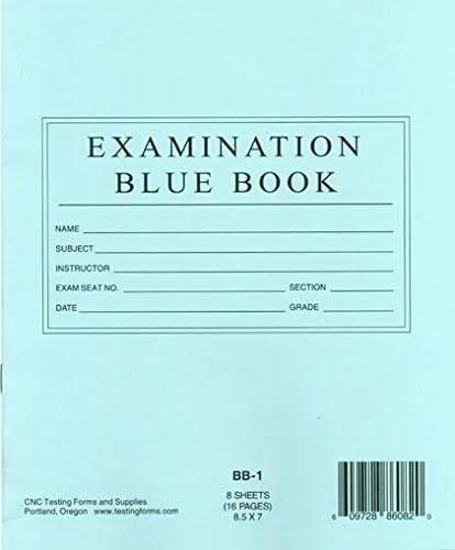 Vista 6 de TestingForms. com 8.5" x 7" libro azul examen 8 hojas 16 páginas 10 folletos