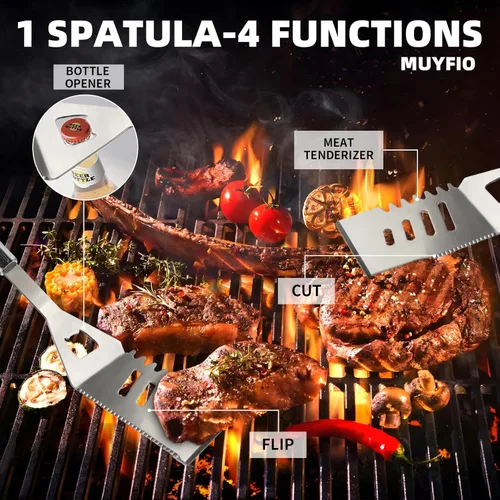 Vista 2 de 11 piezas de accesorios para parrilla de barbacoa de acero inoxidable, regalos para papá en el día del padre, juego de herramientas de parrilla