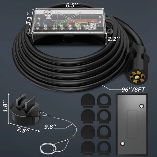 Vista 5 de MICTUNING Conector de enchufe de cable de remolque de 7 vías resistente con cubierta transparente, caja de conexiones de 7 bandas de 8 pies