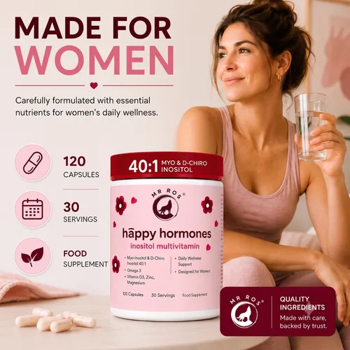 Vista 6 de Hormonas Felices • Multivitaminas para PCOS para Mujeres – Inositol Myo & D-Chiro 40:1, Omega-3, Vitamina D3, Zinc y Magnesio • Equilibrio Hormonal