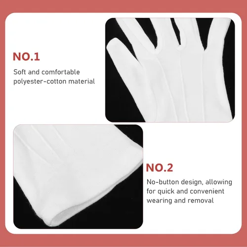 Vista 5 de Guantes profesionales de árbitro de competición de billar, 1 par blanco transpirable de mezcla de algodón y poliéster, guantes deportivos elásticos