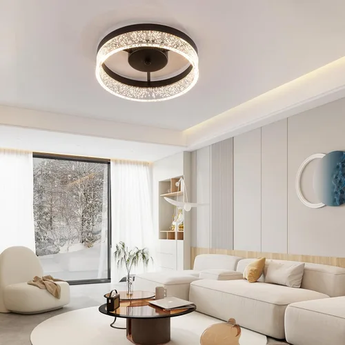 Vista 2 de Qcyuui 20W Black Flush Mount LED Ceiling Light for Kitchen with Granular Clear Acrylic Lampshade, Round Ceiling Lamp for Hallway Dining Room