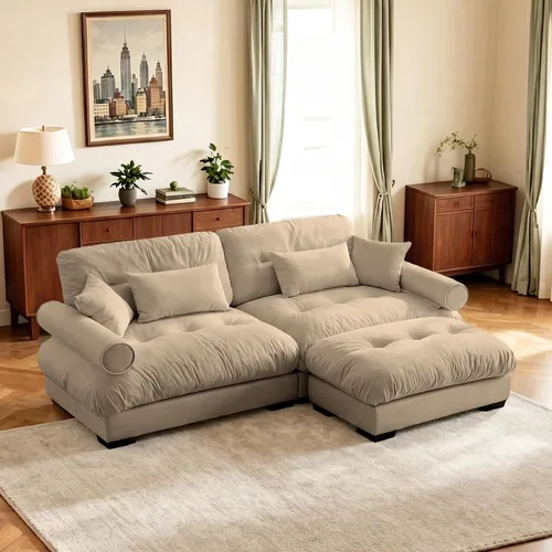 Vista 75 de Sofá biplaza de 93.7 pulgadas, sofá modular de 2 plazas, sofás seccionales grandes de color beige y blanco para sala de estar, juego de sofá