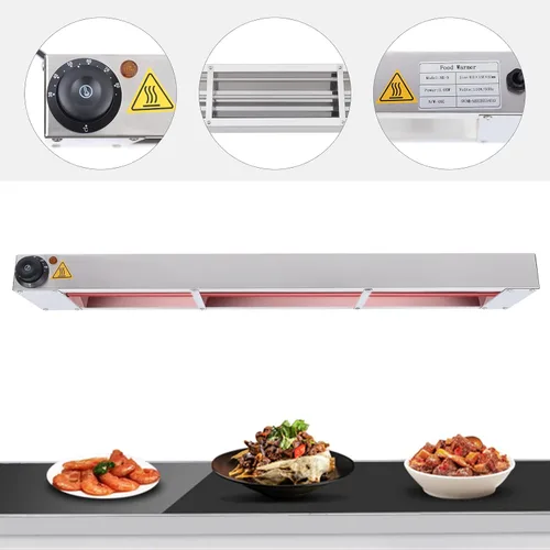 Vista 6 de Lámpara de calor de alimentos de 36 pulgadas, calentador de alimentos con enchufe y cadenas, temperatura ajustable de acero inoxidable plateado