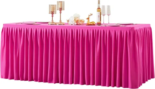 Vista 43 de Manteles de poliéster negro para mesas rectangulares de 4 pies, cubierta de mesa ajustada sin arrugas con falda de mesa plisada con volantes