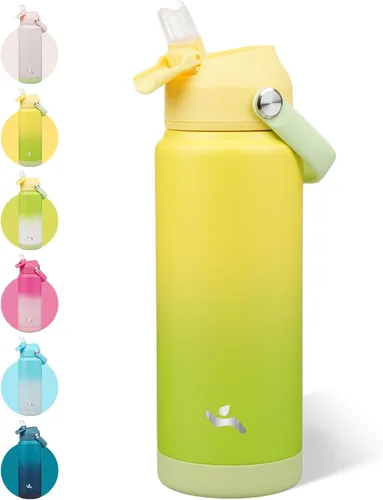 Vista 54 de Konokyo - Botella de agua deportiva aislada de acero inoxidable de 18 onzas con tapa con popote Black; BPA-free, leak-proof sports bottle with