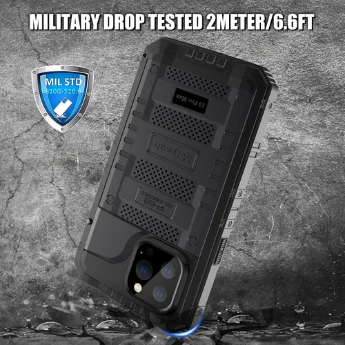 Vista 4 de Mitywah Funda impermeable para iPhone 13 Pro Max, funda de metal resistente de grado militar, funda protectora de cuerpo completo bajo el agua, a