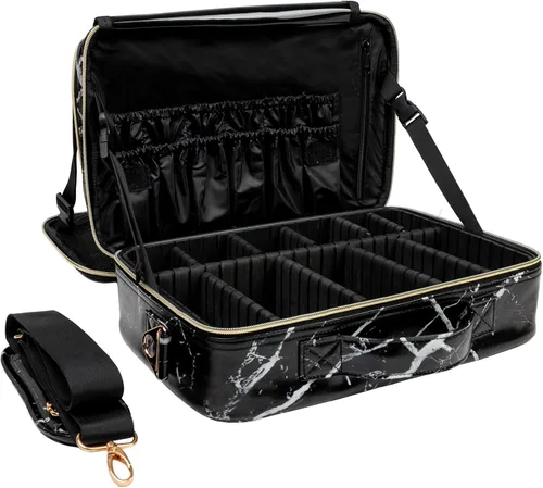 Vista 10 de Carrywell Estuche de viaje para maquillaje, no hecho en China, estuche de tren duro para cosméticos, organizador portátil de artistas de belleza