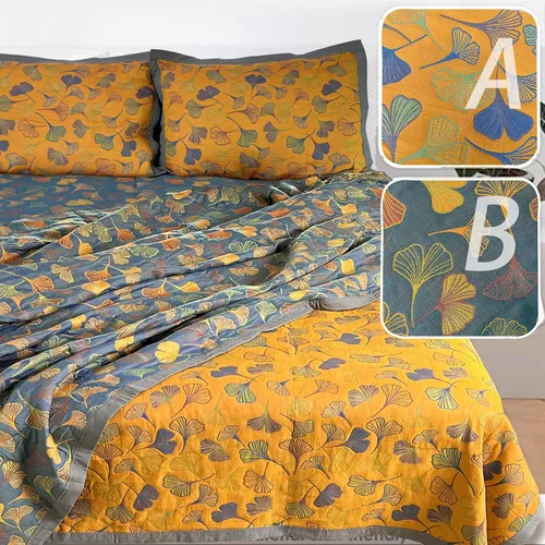Vista 2 de Ginkgo - Juego de ropa de cama tamaño King, reversible, suave, juego de edredón con fundas de almohada, juego de colcha de algodón ligero para todas