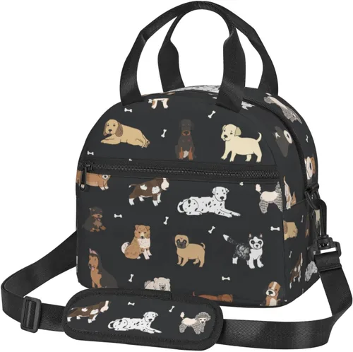 Vista 17 de Perinsto Lindas patas de perro beige bolsa de almuerzo reutilizable aislada bolsa de almuerzo lonchera contenedor con correa ajustable