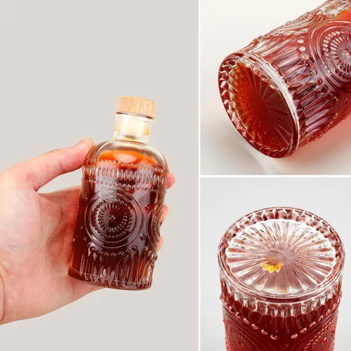 Vista 3 de PTSGCAI Botellas de vidrio transparentes de 6 oz - 200ml [Pack de 6] Botellas de vidrio con base pesada con tapa T para vino, bebidas, aceite 1