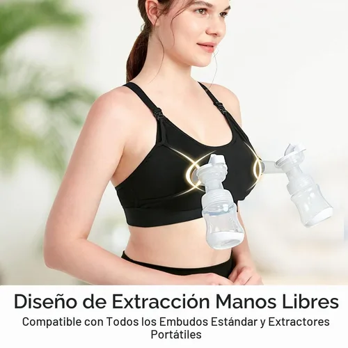 Vista 2 de Brasier de extracción manos libres, cómodo brasier de extractor de leche con almohadillas, brasier de lactancia ajustable para bombeo. Se adapta a