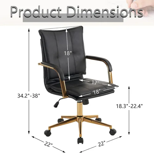 Vista 3 de MOJAY Silla de escritorio ergonómica de cuero con respaldo medio, moderna silla tapizada para computadora, silla de oficina ejecutiva con brazos