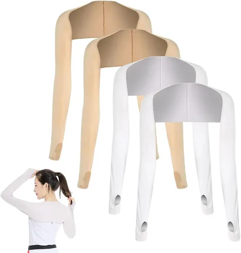 Vista 15 de Katutude 4 piezas de chal refrescante para mujer, manga de protección solar, transpirable, anti rayos UV, con agujeros para los dedos, para golf