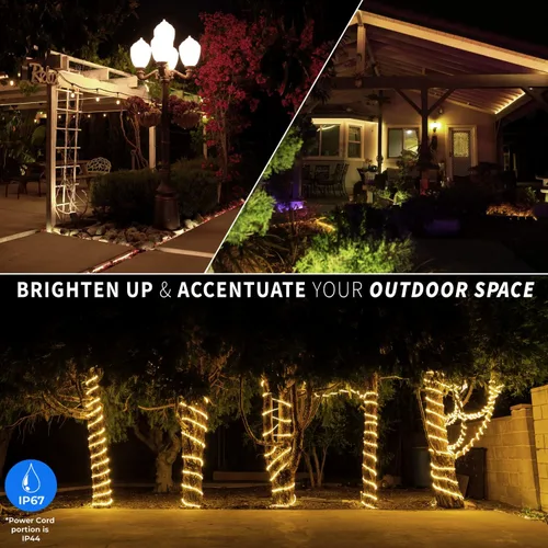 Vista 9 de Cuerda de luces LED de color blanco cálido de 10 pies, conectable al aire libre, permanente, impermeable, iluminación exterior, funda de PVC