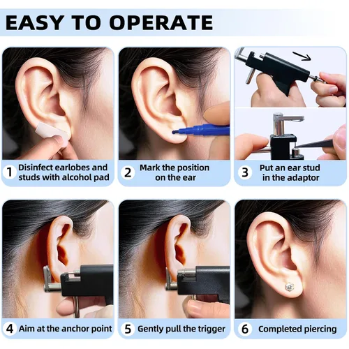Vista 7 de Kit de Pistola Perforadora de Orejas Automática con 18 Pares de Aretes de Circonia Cúbica, Herramientas de Perforación con Pistola Multiusos