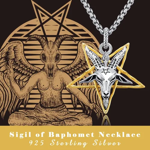 Vista 6 de Colgante de sigil de Baphomet, pentagrama invertido, collar de cabra Baphomet de plata de ley 925, collar de baphomet satánico para hombres