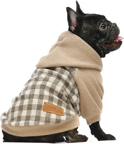 Vista 9 de Fitwarm Geometric Stripe Fleece Dog Hoodie, Fuzzy Winter Clothes for Small Dogs Boy Girl, Cozy Pet Sweatshirt, Orange, Grey, Black, XS