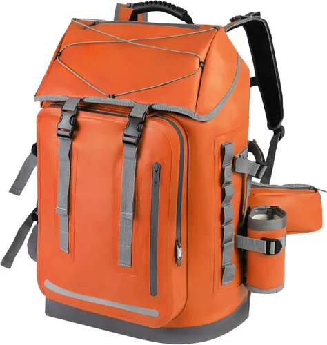 Vista 14 de MORXPLOR Mochila impermeable, mochila de senderismo resistente, cierre superior enrollable de 35L/55L con tapa, bolsa seca flotante acolchada Negro