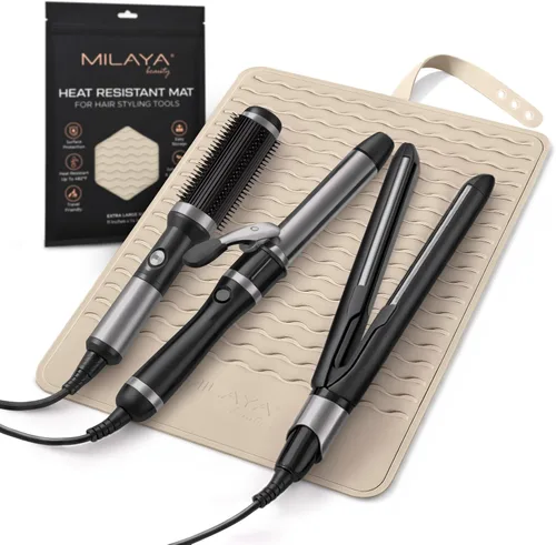 Vista 11 de Milaya Beauty Accesorios de Tocador Alfombrilla Resistente al Calor – Soporte de Silicona para Plancha de Pelo y Rizador, Alfombrilla de Tocador
