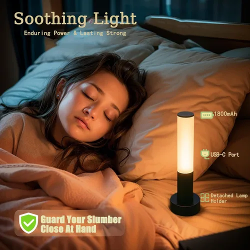 Vista 5 de Lámpara de noche LED recargable portátil con lámpara de escritorio regulable de 3 vías, control táctil, lámpara de mesa para el hogar, oficina