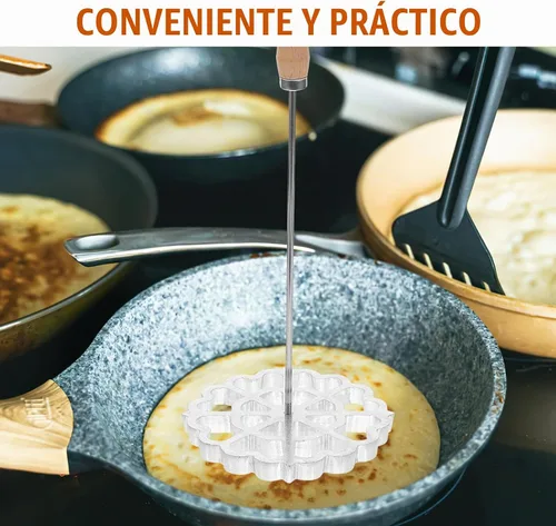 Vista 5 de Kichvoe Bunuelos - Molde con mango – Moldes de rosetas de gofres de aleación de aluminio – Juego de cucharas de hierro con roseta desmontable de 12