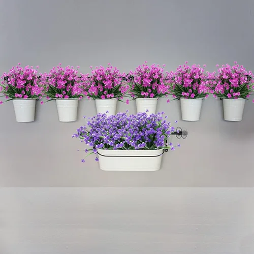 Vista 2 de 6 flores artificiales, arbustos de plástico sintético, resistentes a los rayos UV, no se decoloran, plantas de plástico sintético para bodas, ramos