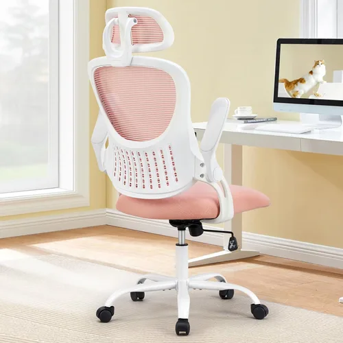 Vista 8 de Sweetcrispy Silla de escritorio para computadora de oficina, ergonómica, con respaldo alto, de malla, con ruedas y reposacabezas ajustables, cómodo