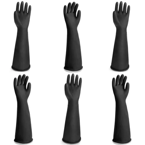 Vista 15 de Guantes Resistentes a Productos Químicos, 14" de Largo Negro Impermeables Resistentes a Álcali/Ácido/Aceite Reutilizables Guantes de Goma