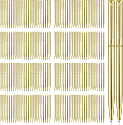 Vista 20 de Zonon 15 bolígrafos delgados de metal negro dorado a granel retráctiles de tinta negra metálica de 0.039 in de punta media suave para escritura
