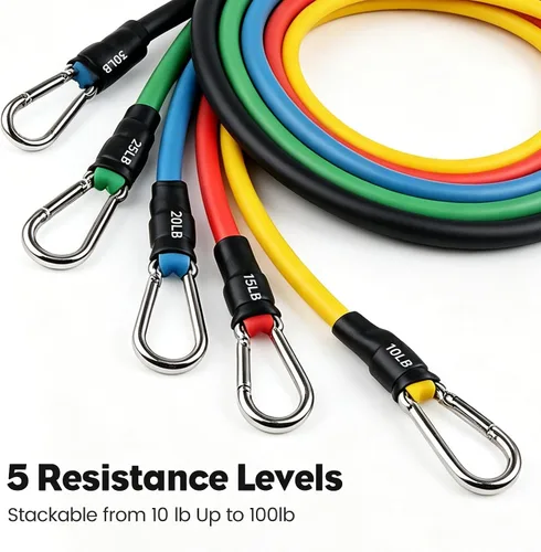 Vista 2 de Resistance Bands Set, Himaly Exercise Bands Strength Training Fitness Bands Workout Elastic Bands with Legs Ankle Straps, Door Anchor, Handles &