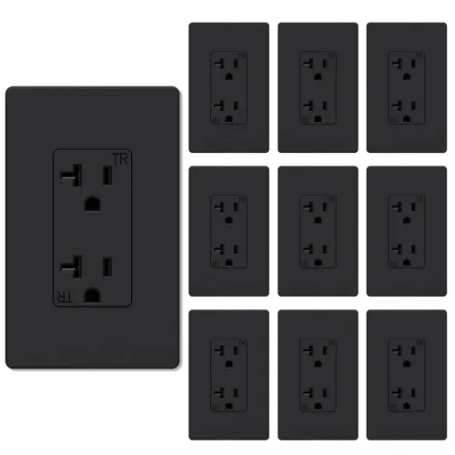 Vista 14 de Salida de receptáculo decorador, placa de pared sin tornillos incluida, salida de pared resistente a manipulaciones de 15 amperios y 125 V, 2 polos
