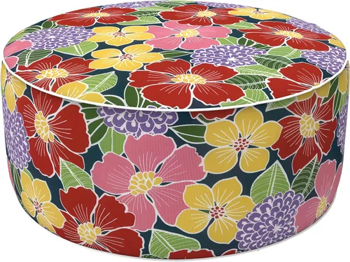 Vista 69 de LVTXIII Otomana inflable para interiores y exteriores, reposapiés redondo, 21 pulgadas de diámetro x 9 pulgadas de alto, todo clima, portátil, Hojas