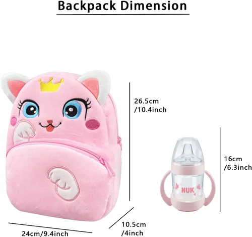 Vista 4 de NICE CHOICE Linda bolsa cruzada para niños pequeños de peluche con dibujos animados, mini bolsa de viaje para bebé niña niño de 2 a 6 años, Mochila