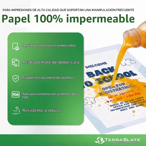 Vista 2 de TerraSlate Premium - Papel impermeable para lluvia, clima, 10 mil, 8.5 x 11 pulgadas, blanco, papel de impresora duradero (25 hojas)