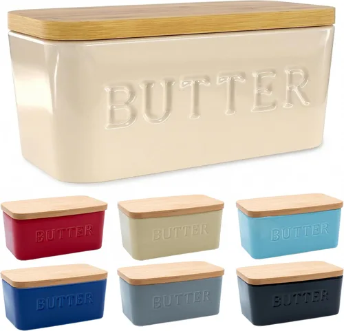Vista 10 de PriorityChef Plato de Mantequilla Extra Grande con Tapa para Encimera, Envase de Mantequilla de Cerámica con Cubierta Hermética, Soporte