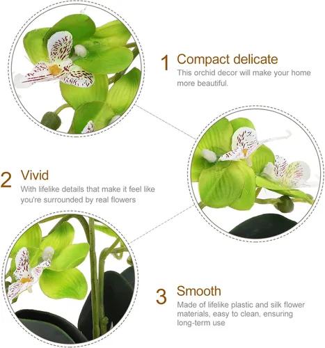 Vista 8 de ibasenice Orquídea falsa Mini Orquídeas Planta para Decoración Planta Artificial de Seda Flor para Cocina