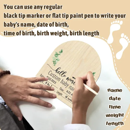 Vista 3 de Letrero de anuncio de nacimiento para recién nacido, anuncio de bebé personalizado, letrero de madera grabado con nombre de bebé, accesorios