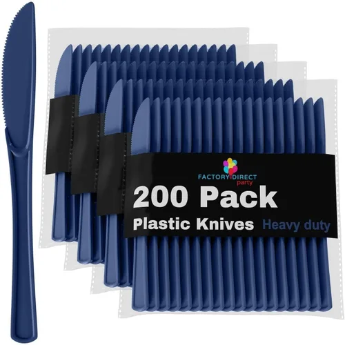 Vista 15 de Party Solids - Cuchillos de plástico negro, 200 piezas, cuchillos negros, utensilios desechables, juego de cubiertos de plástico resistente
