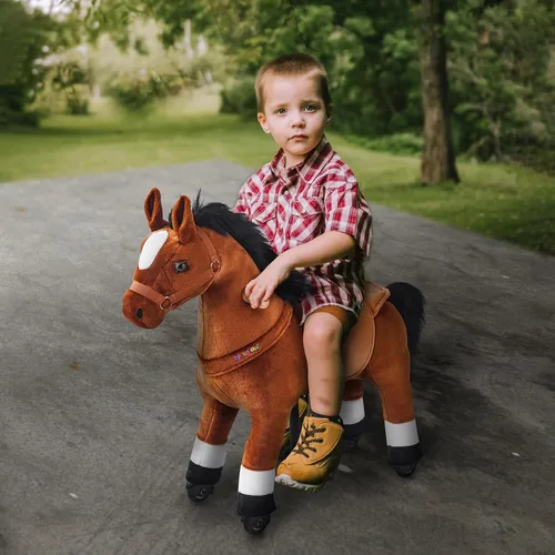 Vista 2 de Juguete de caballo para niños que montan a caballo, poni, ciclo, mecánico, acción de caminar, animal de peluche para 3 a 4 años, sin batería ni
