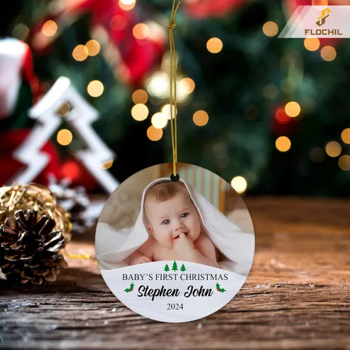 Vista 5 de FLOCHIL Adorno personalizado para la primera Navidad del bebé con nombre de foto, adorno personalizado para la primera Navidad, regalos para bebés