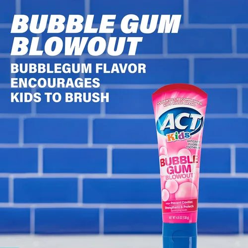 Vista 6 de ACT Enjuague anticaries con flúor para niños, 16.9 onzas líquidas. Pasta de dientes Groovy Grape & Toothpaste 4.6 oz. Bubble Gum Blowout
