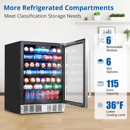 Vista 2 de Towallmark Refrigerador de bebidas, refrigerador de bebidas de 5.1 pies cúbicos Capacidad de 166 latas, enfriador de bebidas pequeño con compresor