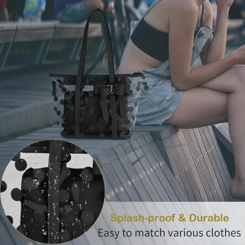Vista 5 de Bolso de mano transparente impermeable de PVC para mujer, bolso de hombro, bolsa de playa, bolsa de trabajo de compras