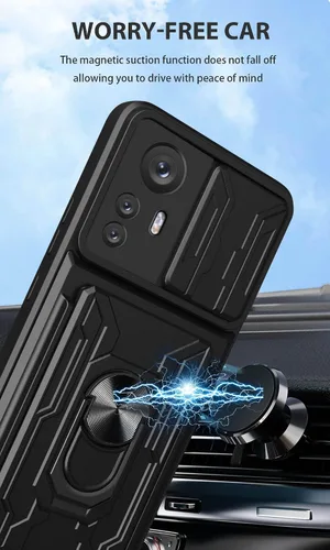 Vista 7 de CCSmall Funda de protección resistente para Xiaomi 12 Pro (no 12), anillo magnético Kickstand Slide Cámara con tarjetero cubierta del teléfono