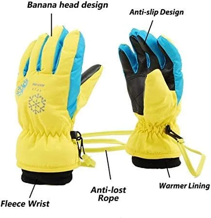Vista 3 de HILEELANG Guantes de esquí de nieve para niños y niñas, impermeables, para invierno, para exteriores, para clima frío, guantes de snowboard