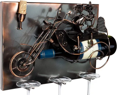 Vista 3 de BRUBAKER Soporte para botella de vino 'Couple on Motorbike' - Montaje en pared con 3 soportes de vidrio - Arte de pared - con tarjeta de felicitación