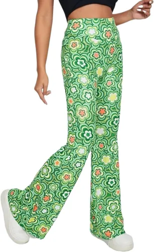 Vista 2 de Pantalones acampanados de los años 70 para mujer, traje de festival rave, cintura alta, parte inferior acampanada, bohemios, lindos pantalones
