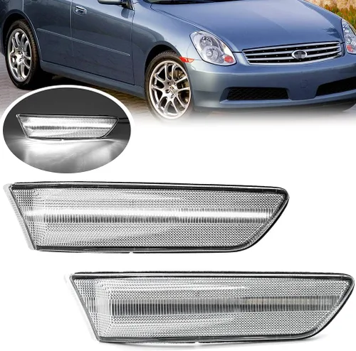 Vista 10 de Lámparas de marcador lateral LED para Infiniti G35/V35 Coupe Skyline V35 Lente transparente ámbar Led rueda intermitente luces de señal de giro