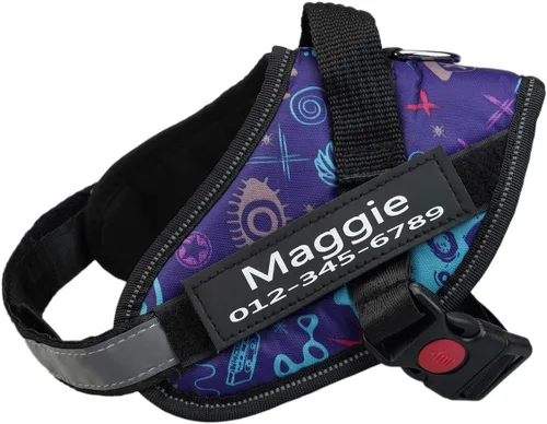 Vista 9 de HOTGOL Arnés personalizado para perro sin tirones con nombre personalizado y etiqueta de número de teléfono, chaleco reflectante transpirable Negro